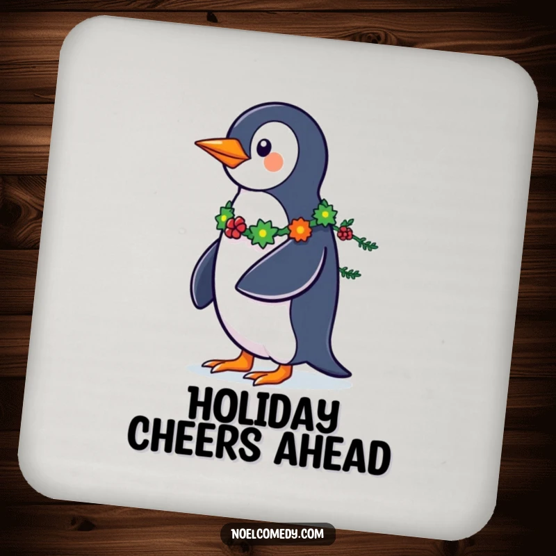 Funny Penguin Coasters: Strutting penguins with garland tails, adding humorous festive protection to your tabletop.