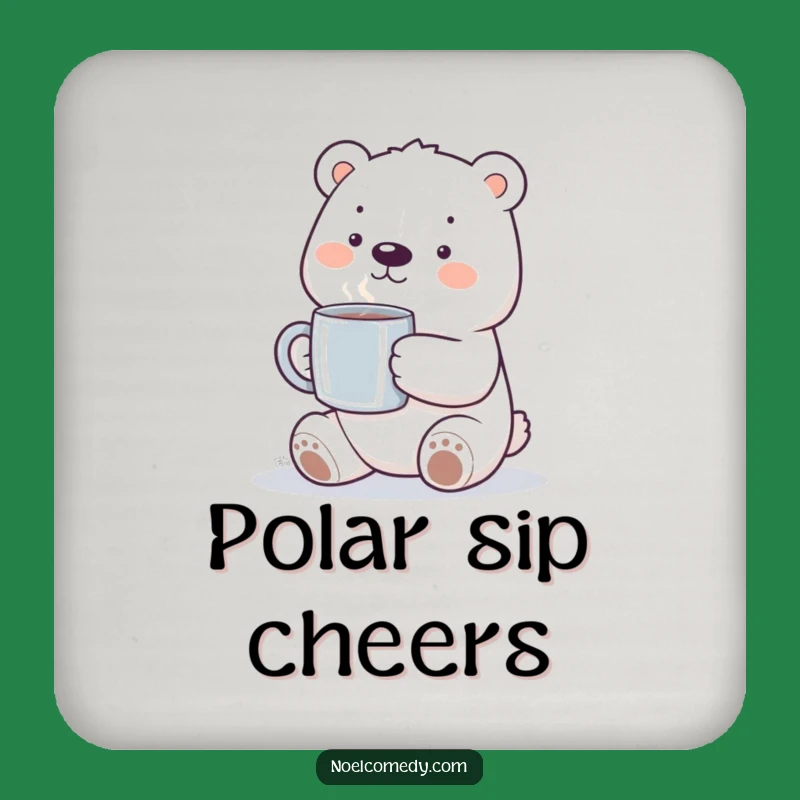 Funny Polar Bear Coasters: Smiling Bear with Steaming Mug, Set of Funny Gifts
