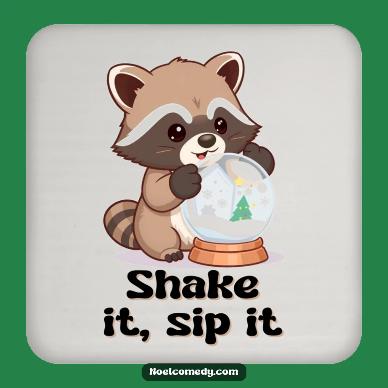 Funny Raccoon Snow Globe Coasters - Protect Surfaces with Winter Whimsy