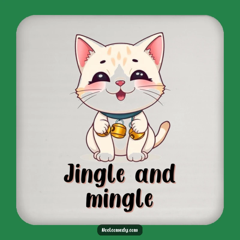 Funny Giggling Cat Jingle Bells Coaster Set - Protect Surfaces with Playful Charm
