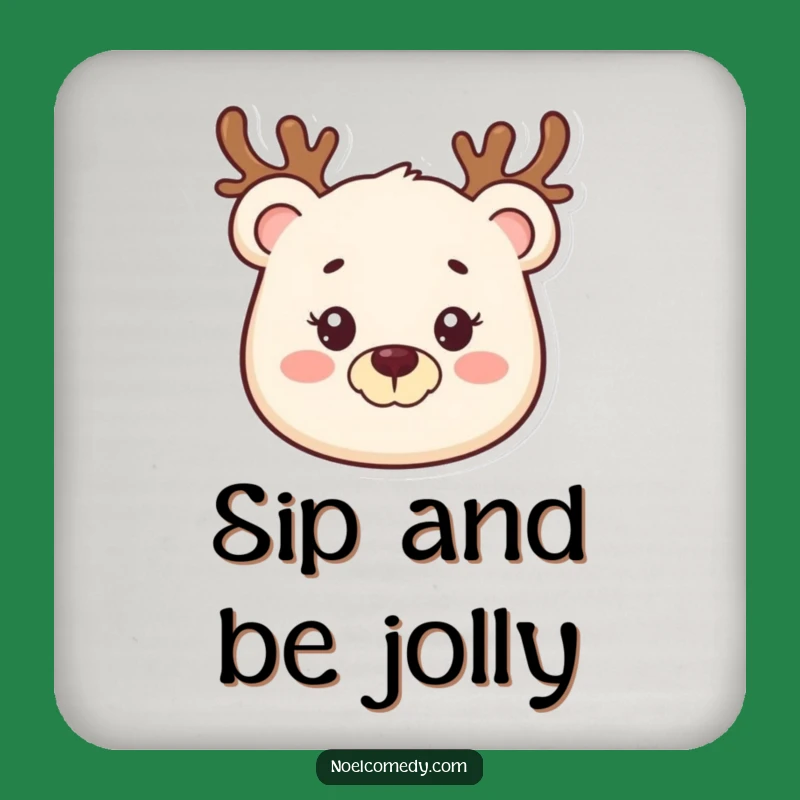 Funny Bear Reindeer Coasters, Holiday Drink Protection, Smiling Gift Set