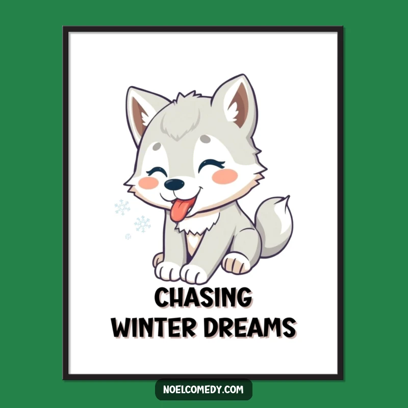 Funny Wolf Pup Snowflakes Poster: Winter Pup's Art for a Charming Wall Decor Gift