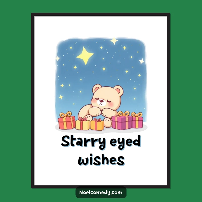 Funny Bear Cub Dream Poster: Starry Night Art for a Sleepy Gift
