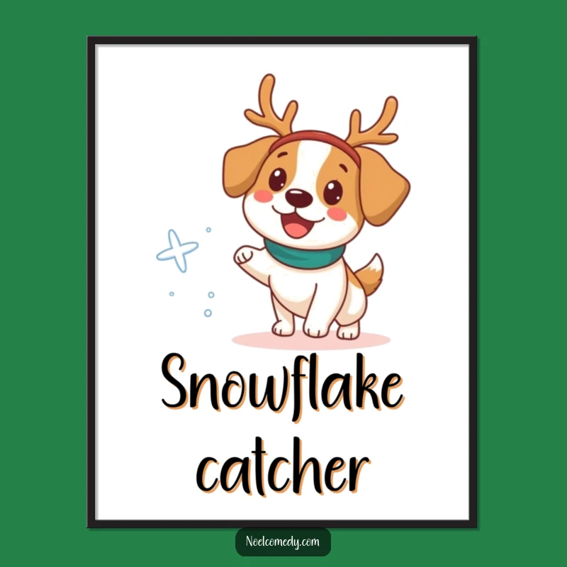 Funny Dog Reindeer Poster: Happy Holiday Chase Art Print