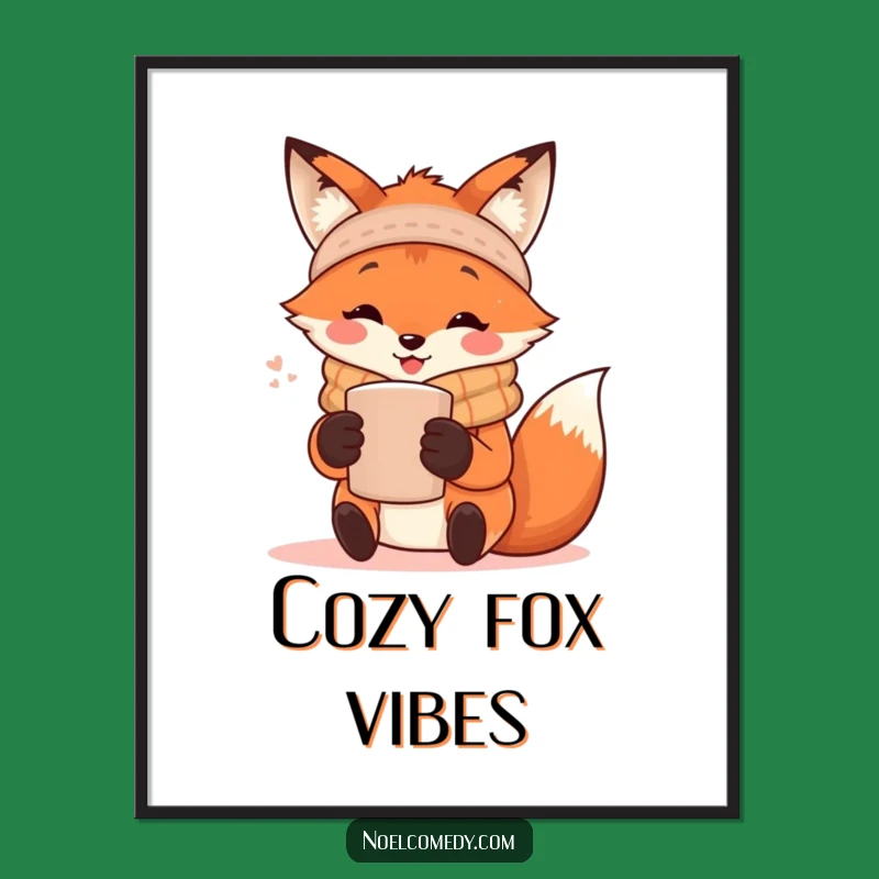 Funny Fox Poster: Cozy Scarf & Mug Art, Hilarious Wall Decor & Autumn Gift