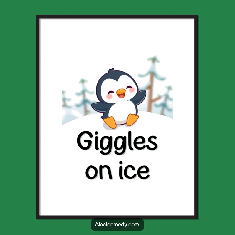 Funny Giggling Penguin Poster: Winter Wonderland Art, Whimsical Funny Gift