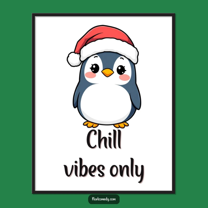 Funny Penguin Santa Poster: Cheerful Bird Art, Perfect Holiday Wall Decor Gift