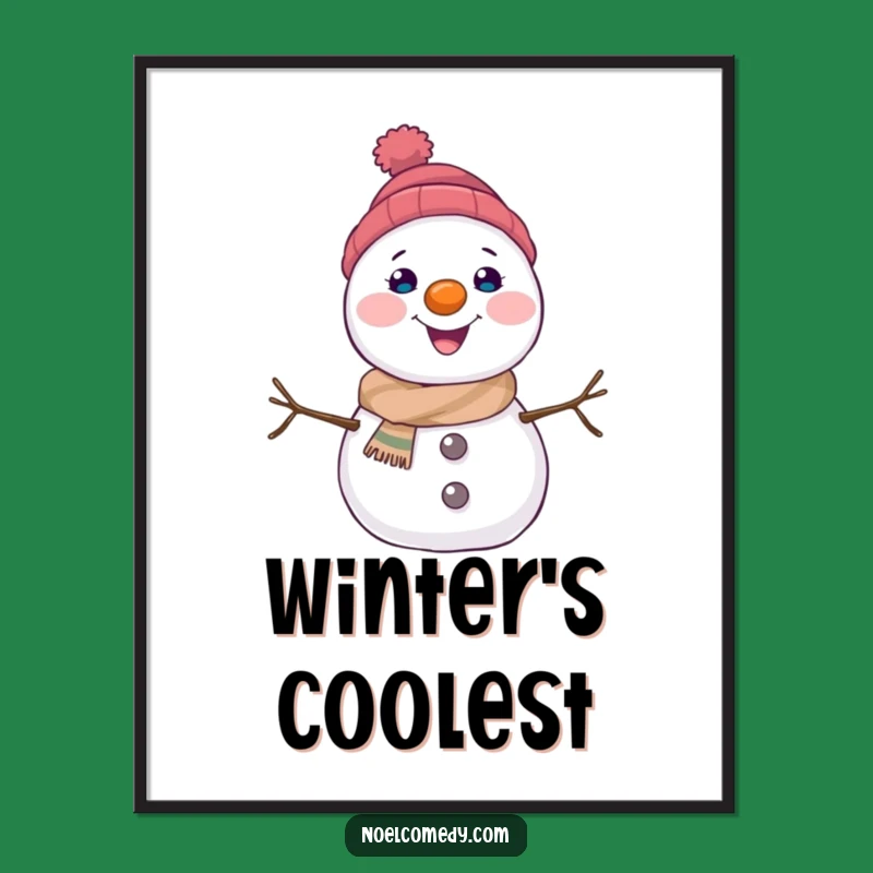 Funny Snowman Poster: Joyful Character with Carrot Nose, Charming Winter Wall Art