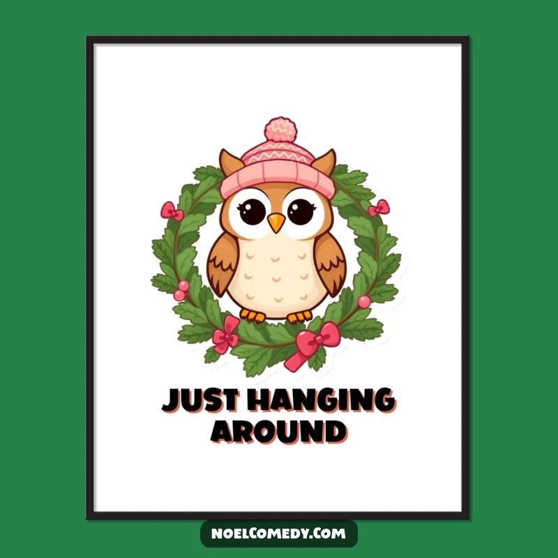 Funny Owl Knitted Cap Poster - Whimsical Wall Art Gift