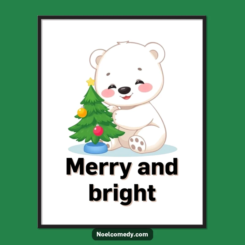 Funny Polar Bear Cub Christmas Poster: Festive Wall Art for Holiday Smiles