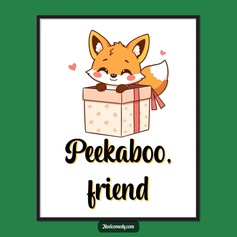 Funny Fox Gift Box Poster: Peeking Fox Art, Perfect Whimsical Wall Decor