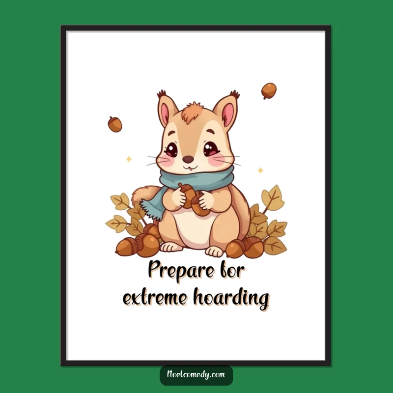 Funny Squirrel Poster: Cute Acorn Collector with Scarf, Whimsical Wall Art Gift
