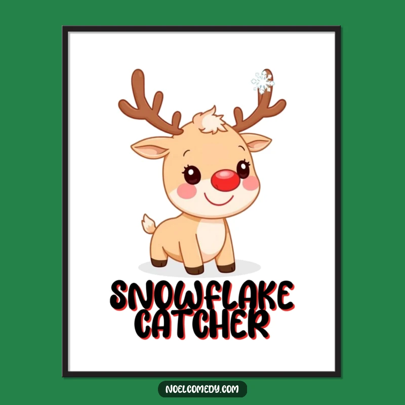 Funny Reindeer Poster: Red Nose Snowflake Art, Hilarious Holiday Wall Decor & Gift