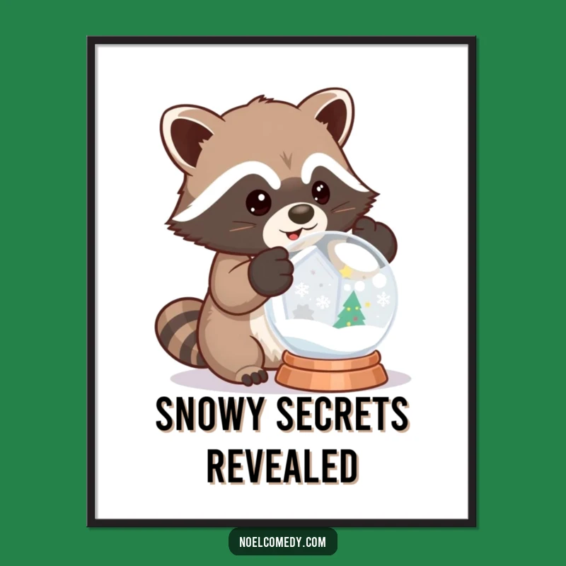 Funny Raccoon Snow Globe Poster - Whimsical Winter Wall Art