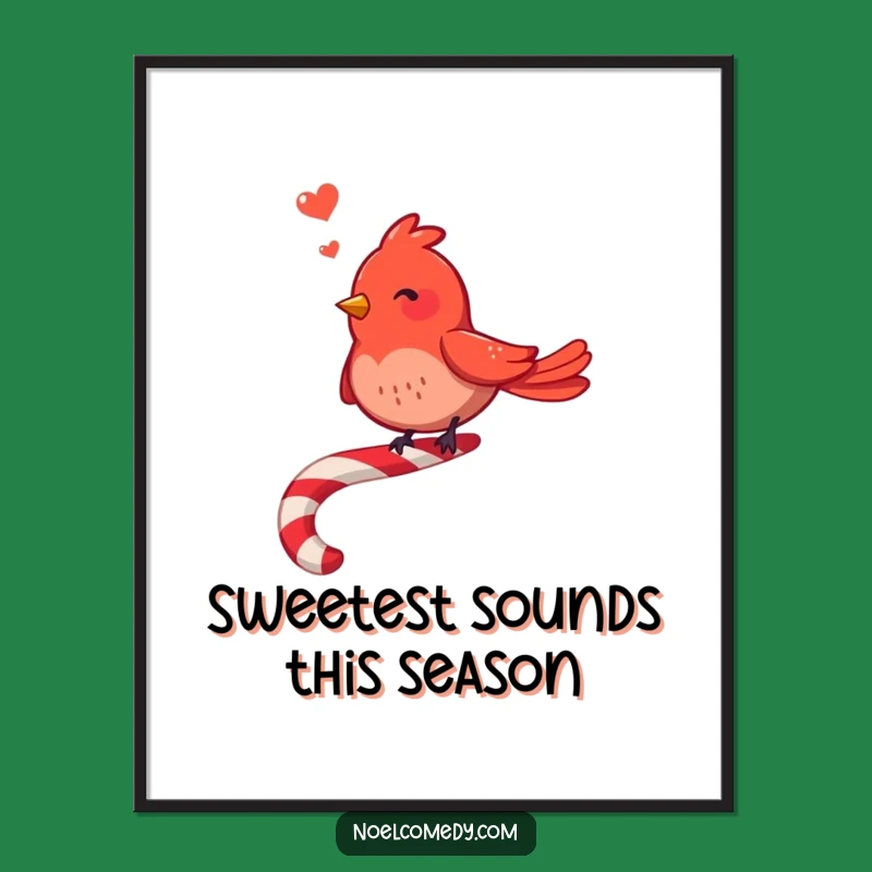 Funny Red Bird Candy Cane Poster: Merry Singer, Festive Wall Art Gift