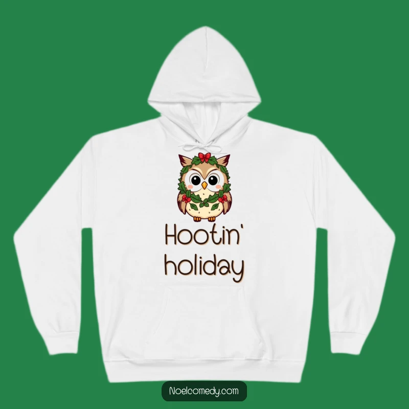 Cozy Funny Owl Hoodie: Curious Character in Festive Wreath, Warm Holiday Comfort