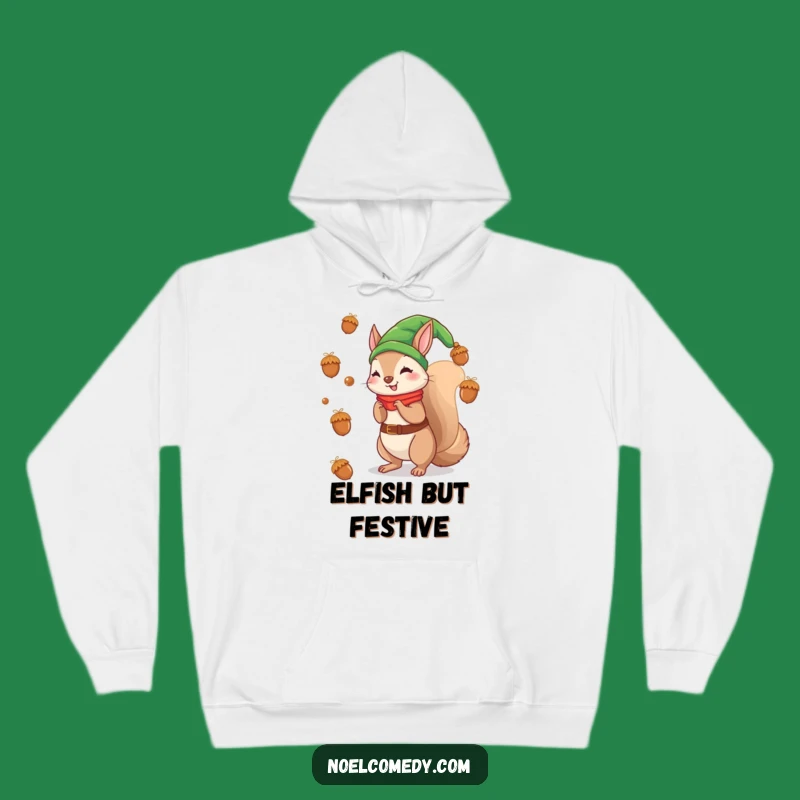 Funny Elf Squirrel Hoodie: Cozy Holiday Wear, Playful Acorn Tossers Gift