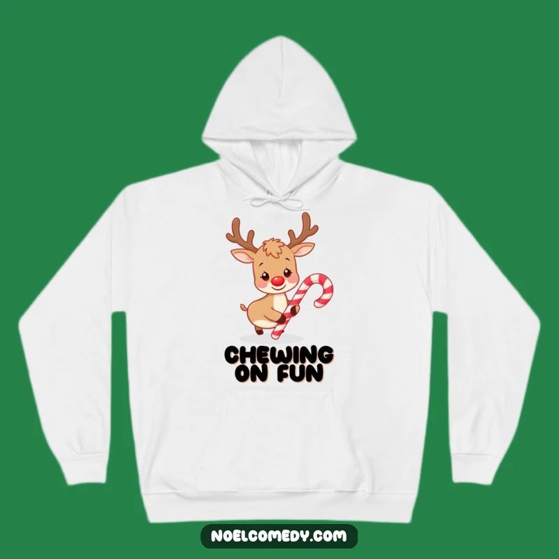 Funny Playful Reindeer Candy Cane Hoodie: Cozy Up with Festive Fun