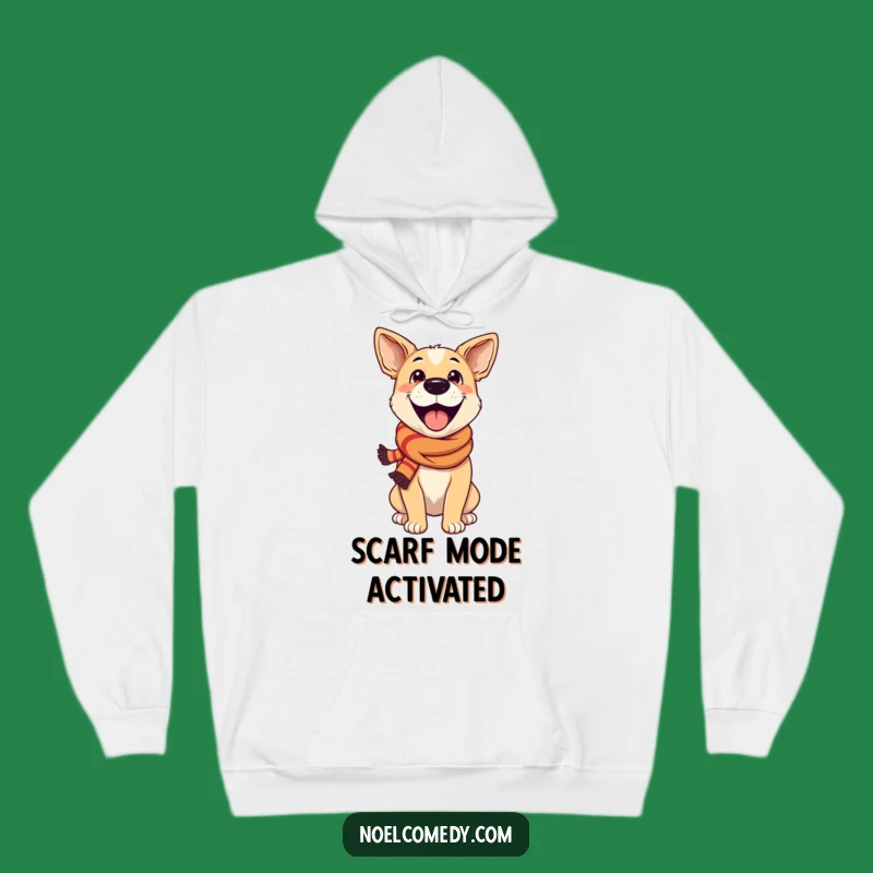 Funny Excited Dog Festive Scarf Hoodie - Cozy, Hilarious Gift for Dog Fans