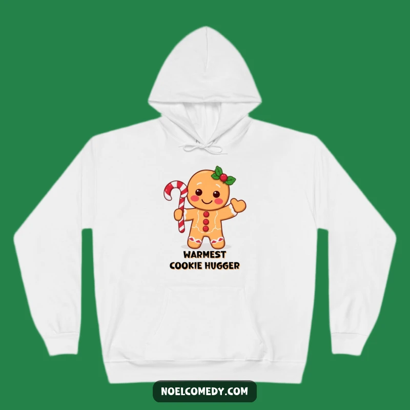 Cozy Funny Gingerbread Man Hoodie: Festive Character Waving Candy Cane, Warm Holiday Comfort