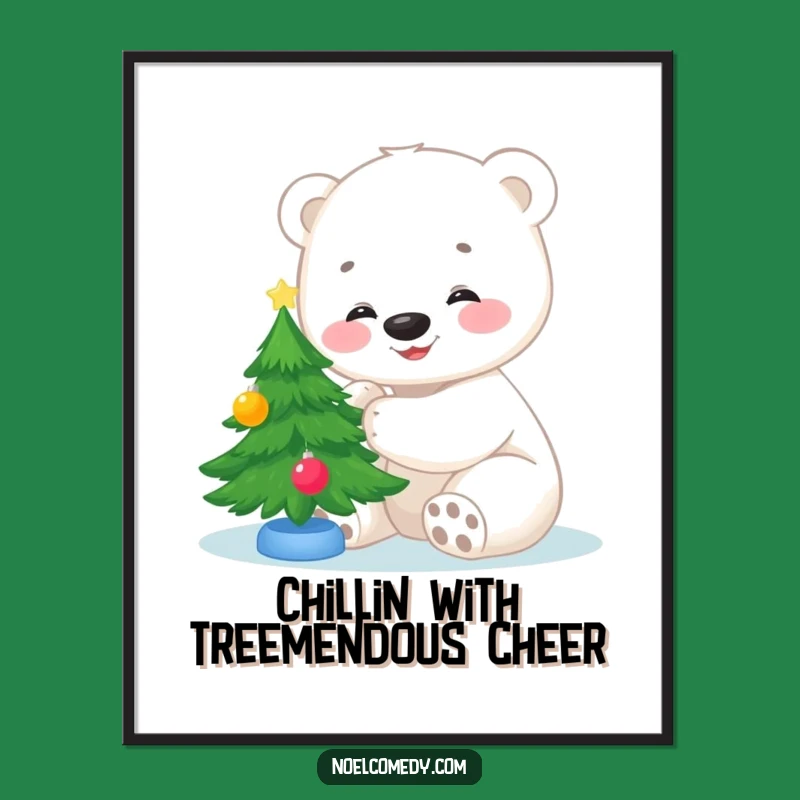 Funny Free Printable Wall Art: Polar Bear Decorating Tree Downloadable Decor