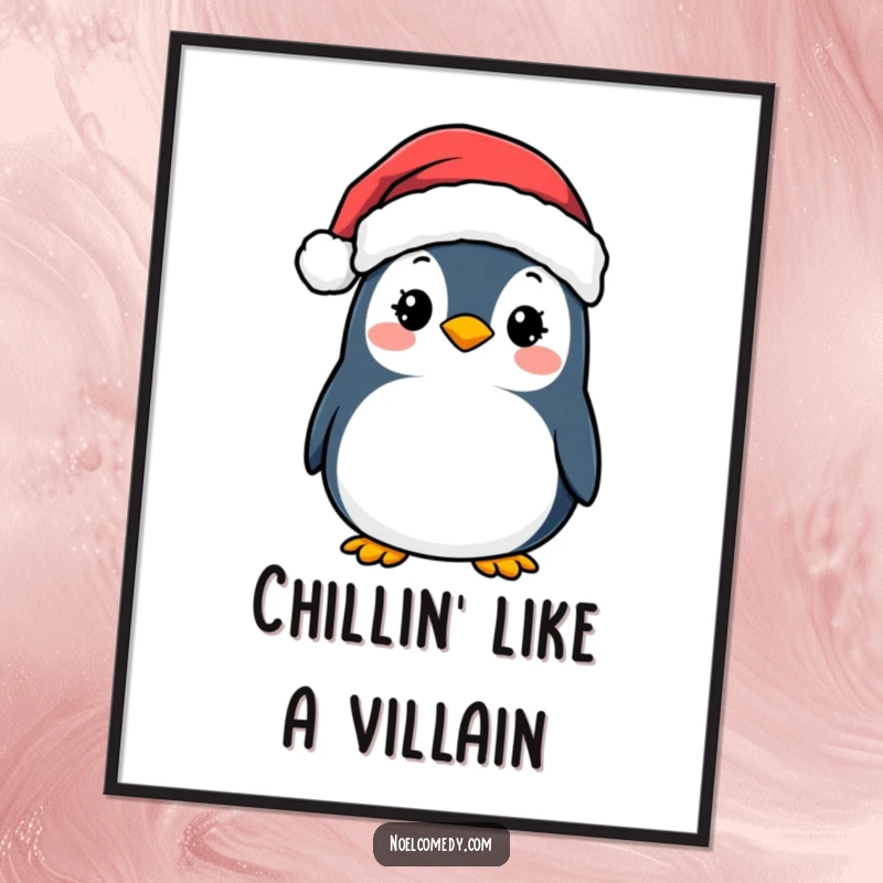 Funny Free Printable Wall Art: A cheerful penguin wearing a Santa hat, bringing festive vibes.