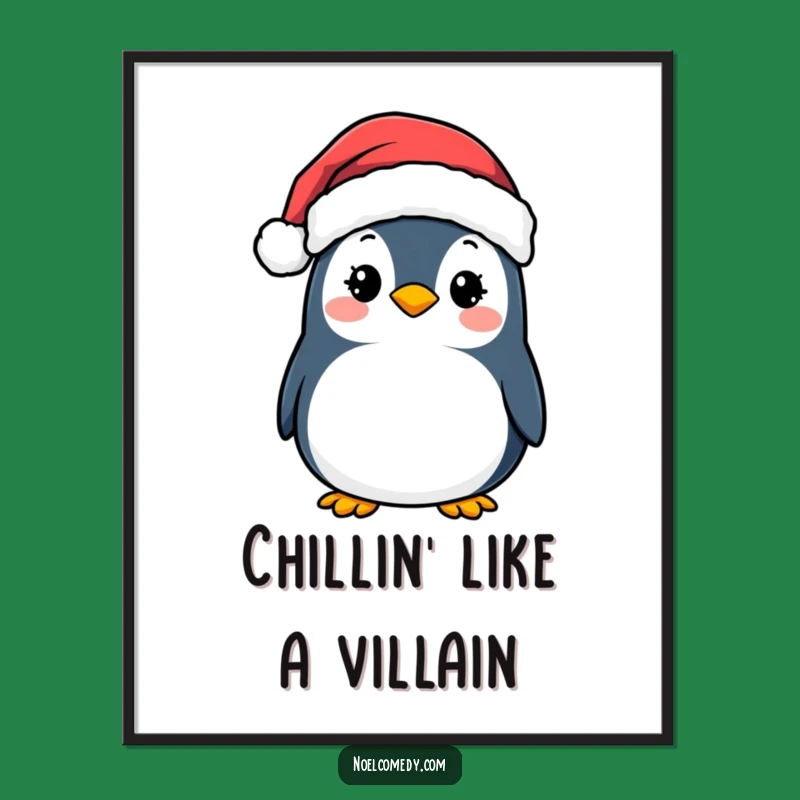 Free Printable Wall Art: Cheerful Penguin Santa Hat Festive Decor Downloadable Art Gift