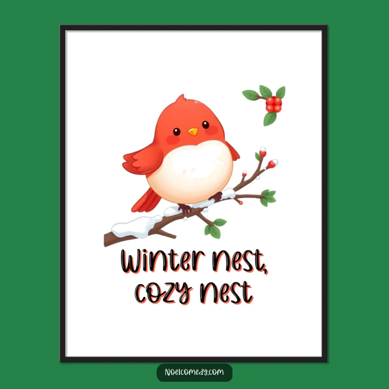 Free Printable Wall Art: Cheerful Robin, Whimsical Winter Art Downloadable