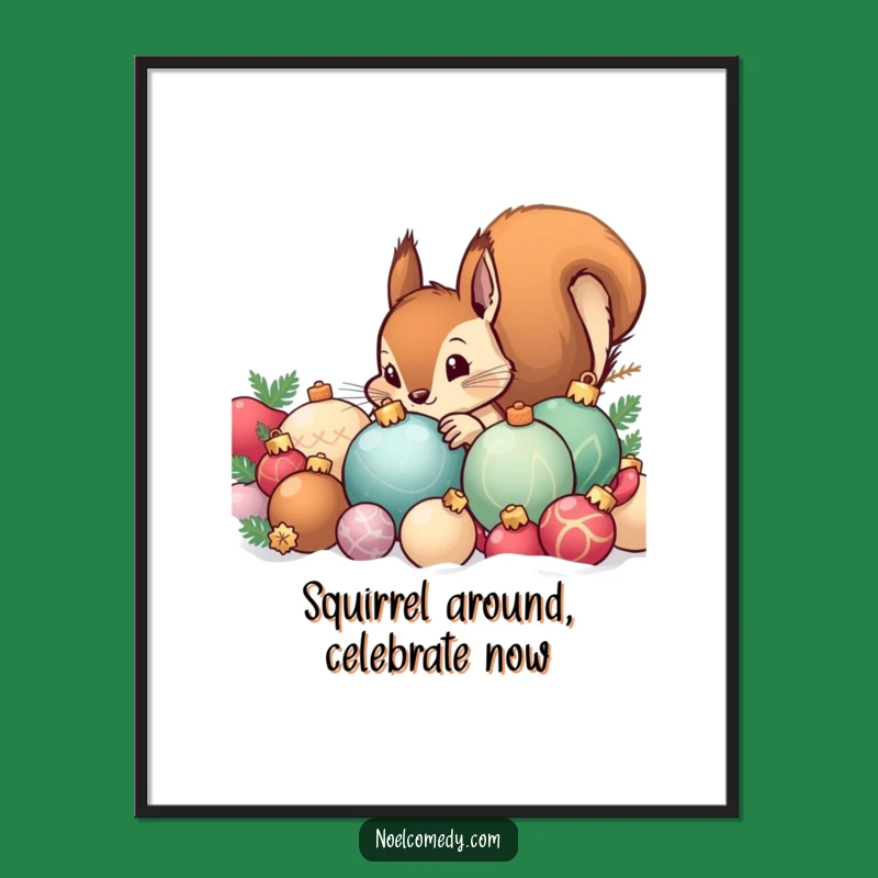 Free Printable Wall Art: Curious Squirrel Ornament Mischief - Funny Downloadable Decor