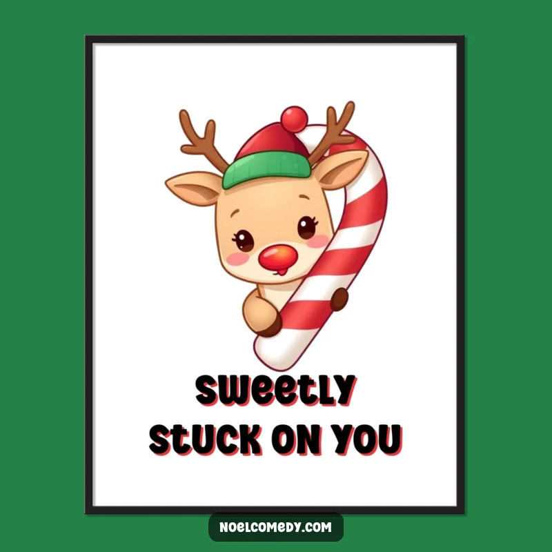 Free Printable Wall Art: Funny Reindeer Candy Cane, Downloadable & Print at Home for Festive Decor