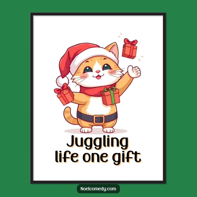 Free Printable Wall Art: Funny Santa Cat Juggling Gifts, Downloadable & Print at Home Decor
