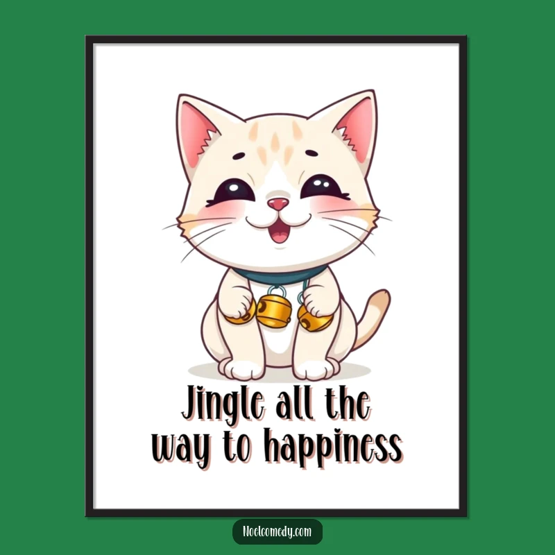 Free Printable Wall Art: Giggling Cat with Bells, Humorous Downloadable Decor