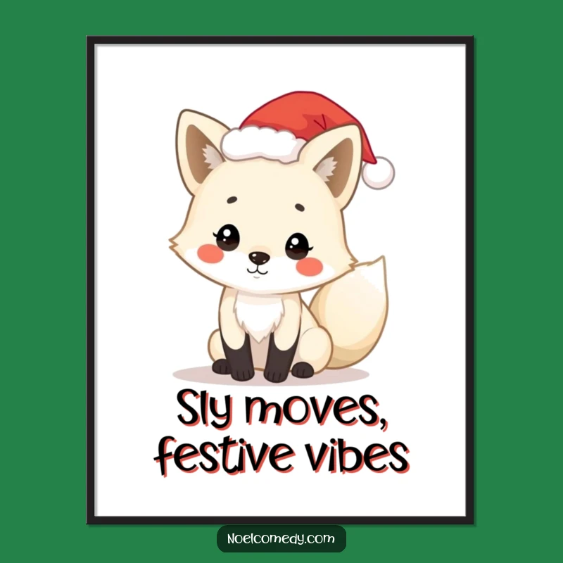 Free Printable Wall Art: Playful Fox in Santa Hat for Festive Decor