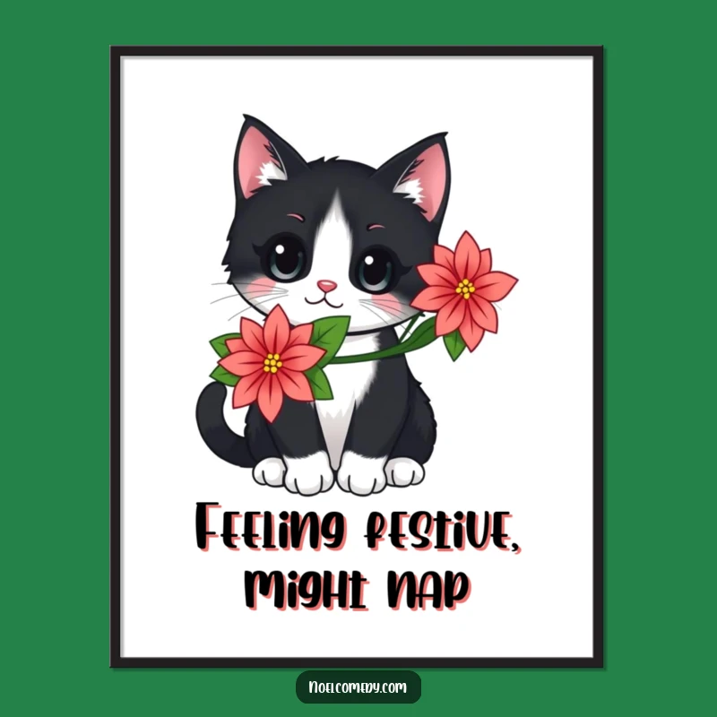 Funny Free Printable Cat Wall Art: Festive Poinsettia Cat Art for Chic Decor!