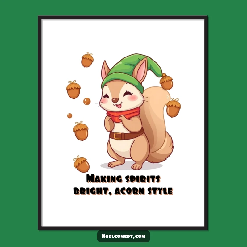 Funny Free Printable Wall Art: Elf Squirrel Acorn Toss Downloadable Decor