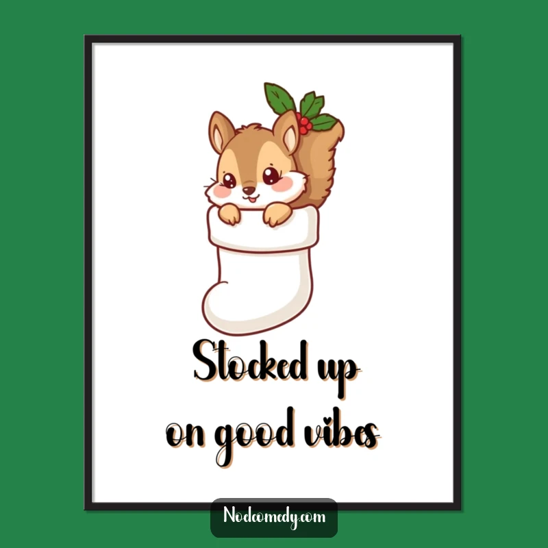 Funny Free Printable Wall Art: Squirrel in Stocking - Humorous Downloadable Decor