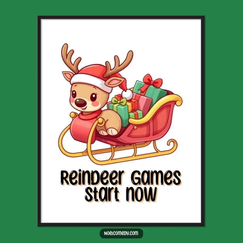 Funny Free Printable Wall Art: Reindeer's Present Sleigh - Festive Downloadable Decor