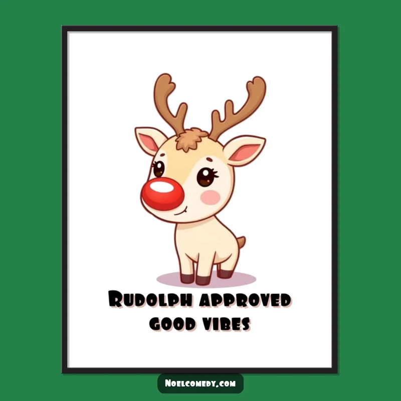 Free Printable Wall Art: Cute Reindeer Glowing Nose Festive Decor Downloadable Art Gift