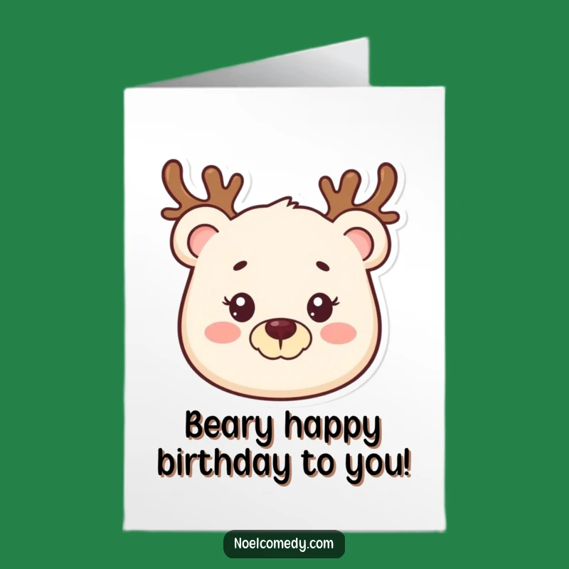 Free Printable Bear Birthday Card: Smiling Bear with Antlers for a Jolly Day!