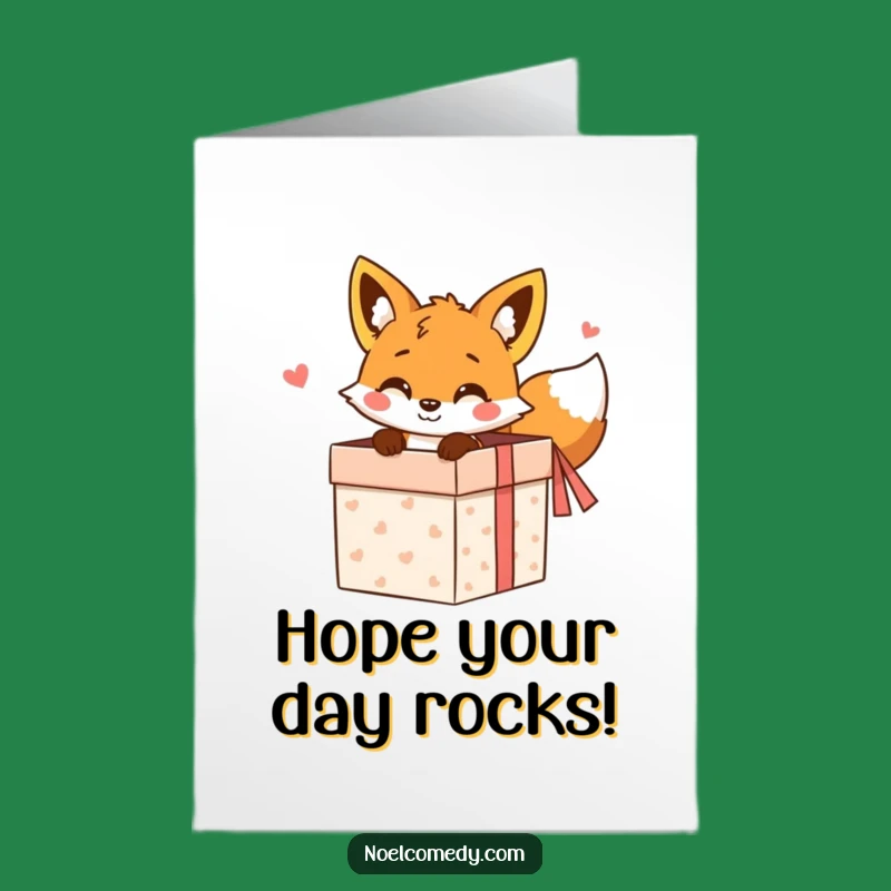 Free Printable Birthday Card: Cheerful Fox Peeking Gift Box Downloadable Gift