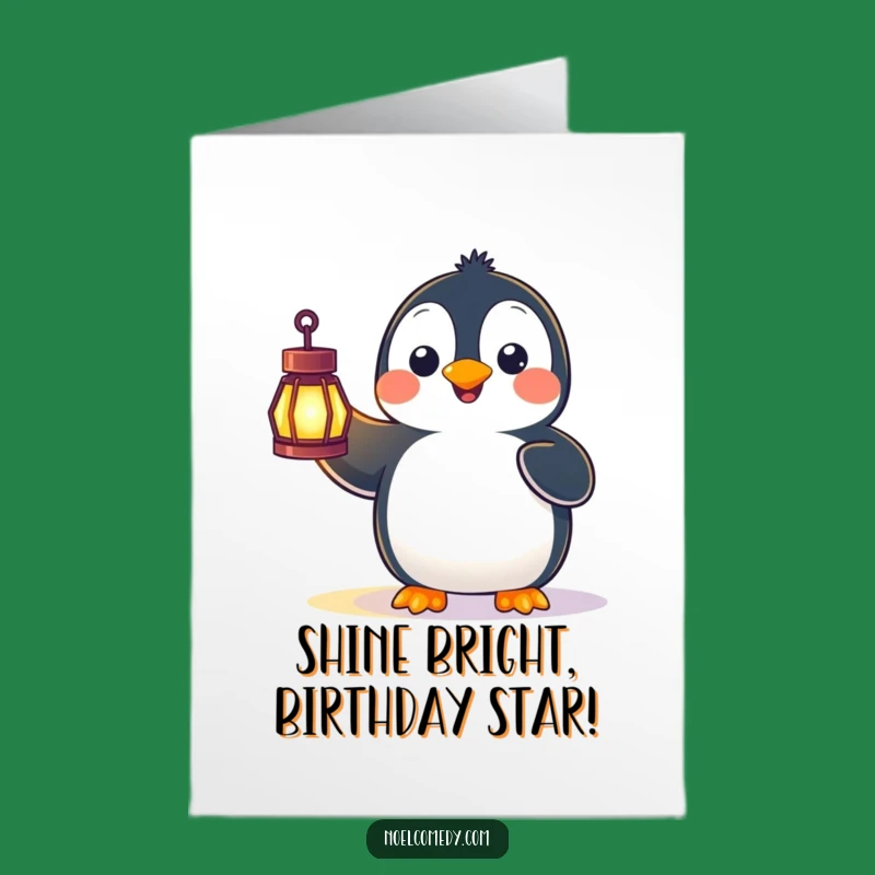 Free Printable Birthday Card: Surprised Penguin Lantern Funny Downloadable Gift