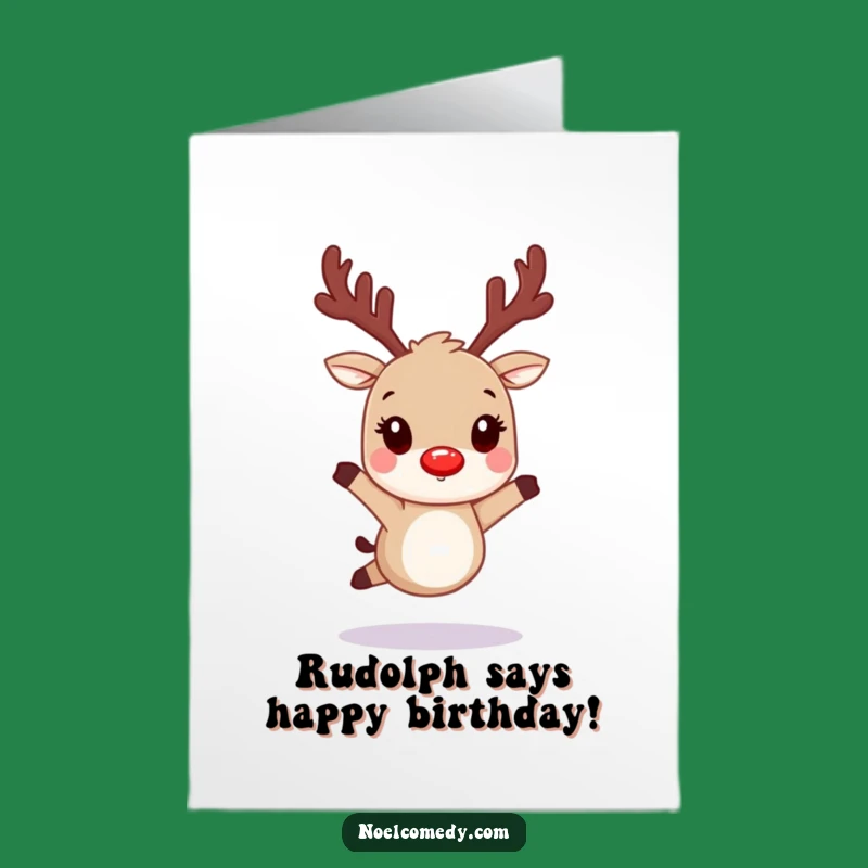 Free Printable Reindeer Birthday Card: Funny Glowing Nose Downloadable