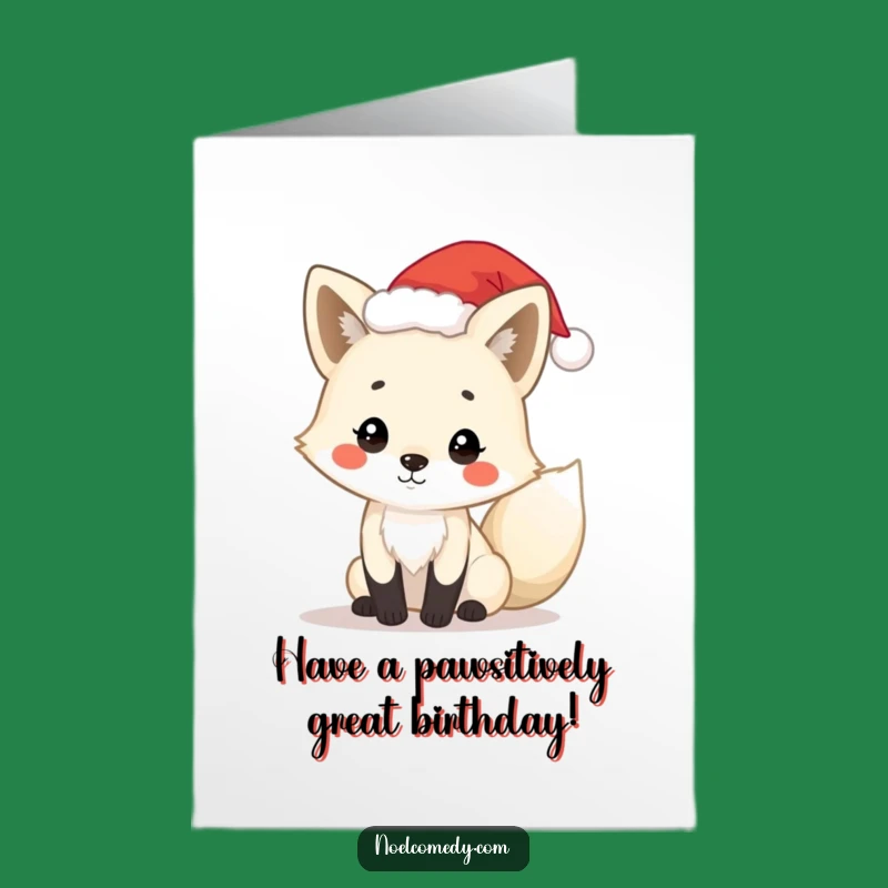 Free Printable Birthday Card: Playful Fox with Santa Hat Wishes