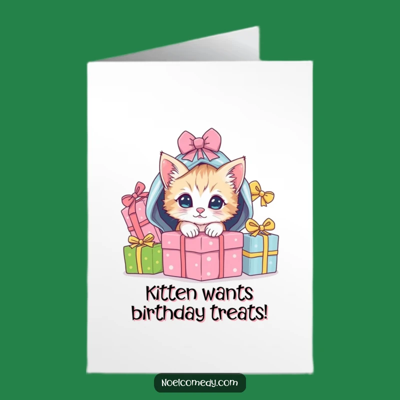 Free Printable Birthday Card: Kitten Under Gifts, Funny Downloadable Card For Cat Lovers