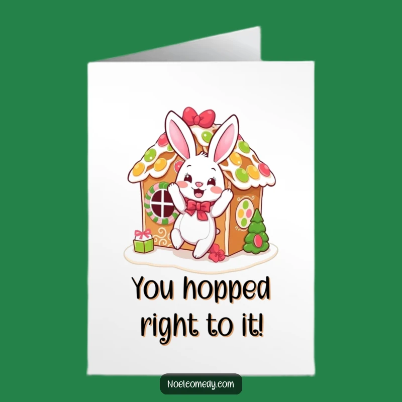 Free Printable Congrats Card: Bunny Gingerbread House - Funny Downloadable Celebration
