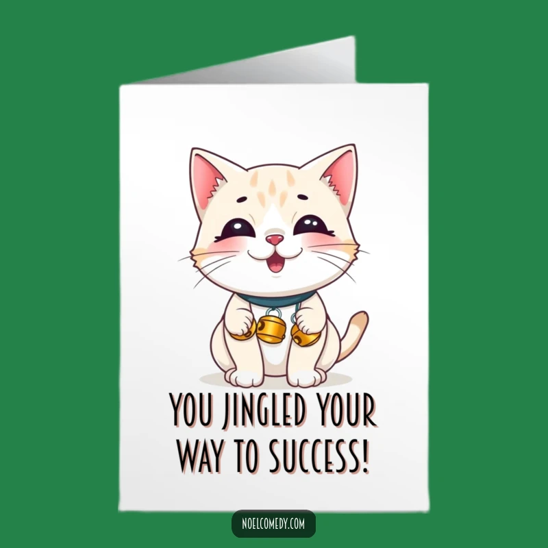 Free Printable Congrats Card: Giggling Cat with Bells, Funny Downloadable Gift