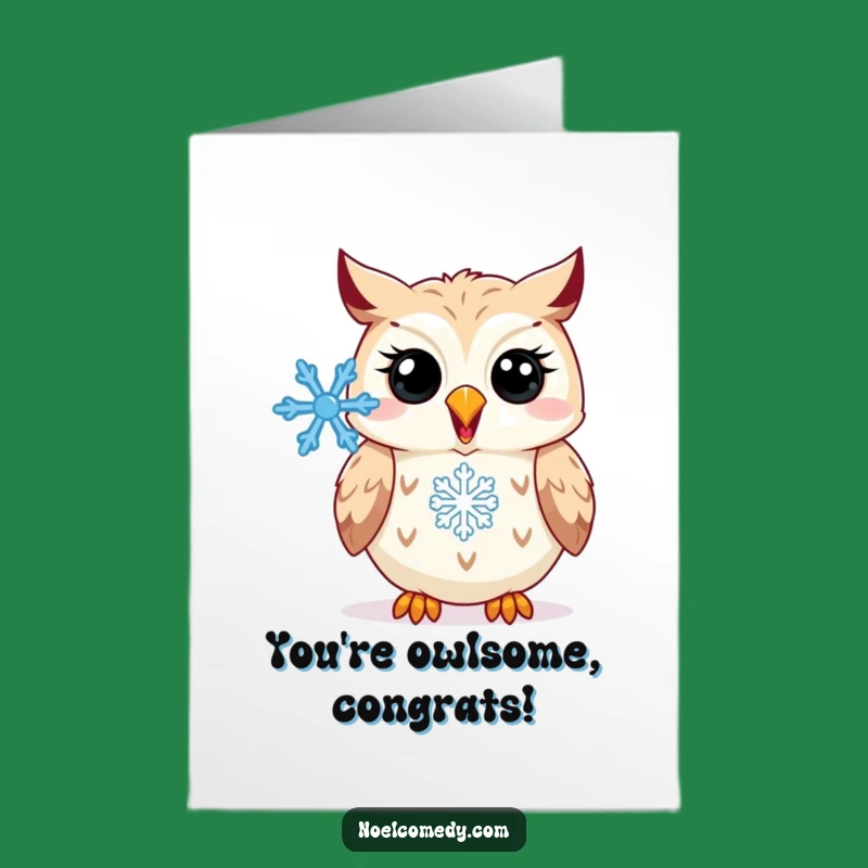 Free Printable Congrats Card: Owl Hooting Snowflake Celebrating Success Downloadable Gift