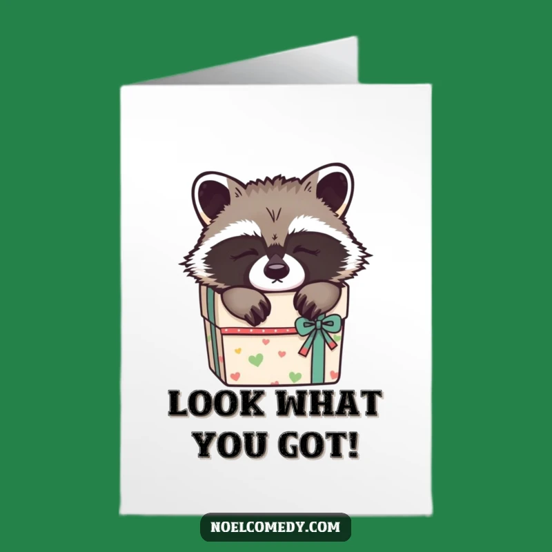 Free Printable Congrats Card: Cozy Raccoon Surprise, Funny Downloadable Gift for Sweet News