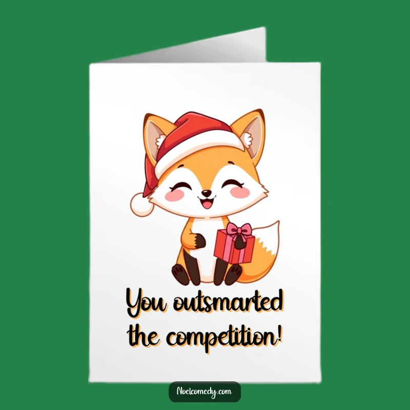 Free Printable Congrats Card: Fox Santa Hat Present Funny Downloadable Gift