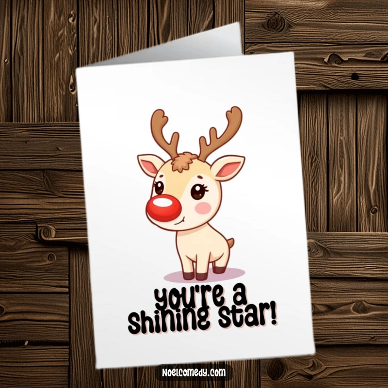Funny Free Printable Congratulations Card: A cute reindeer with a glowing red nose, celebrating your amazing success.
